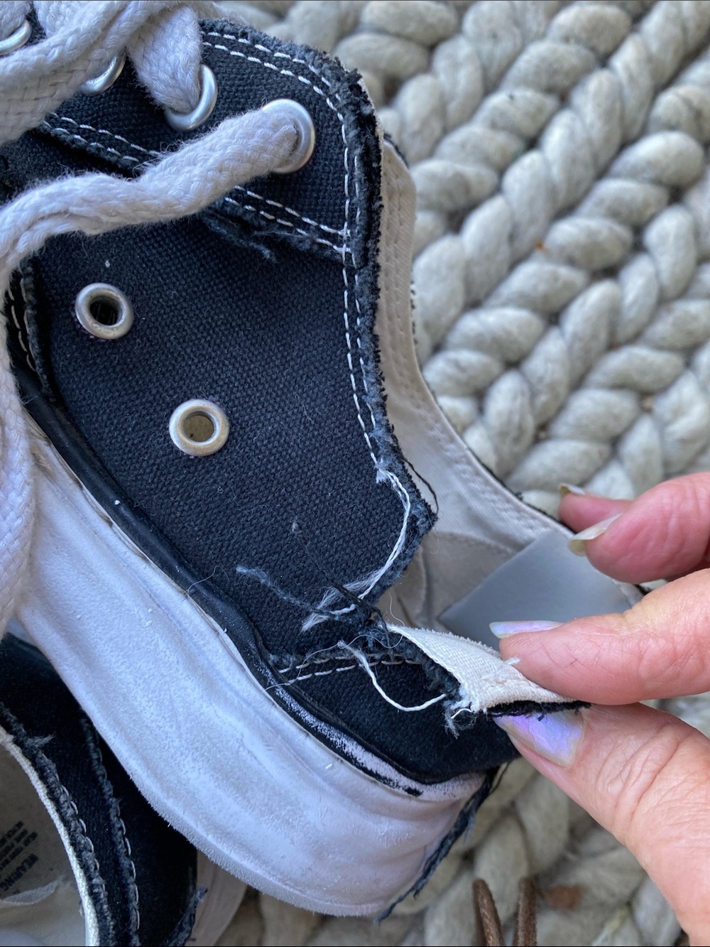 Black Low-Top Canvas Sneakers with White Toe and Laces - Picture 3 of 10